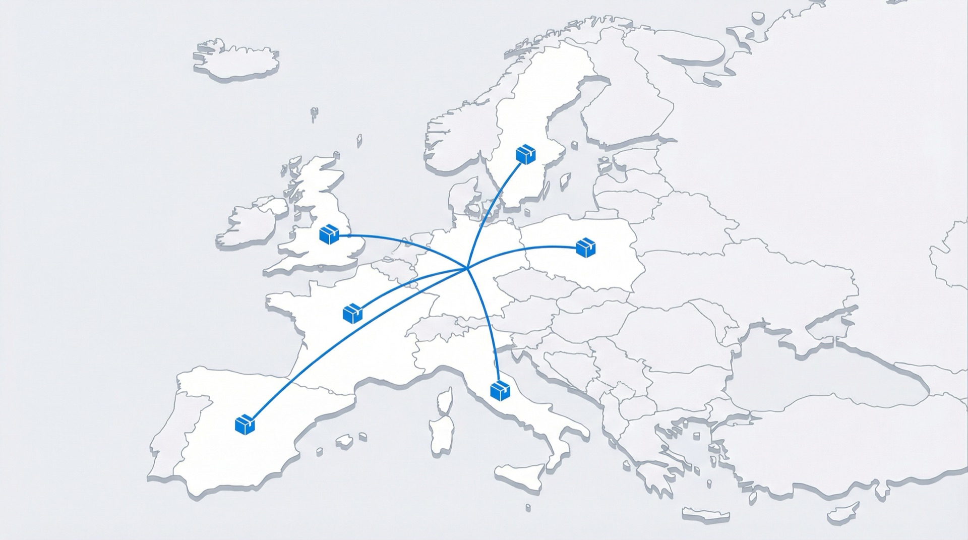 Mappa dell'Europa con rotte di spedizione per peptidi di ricerca