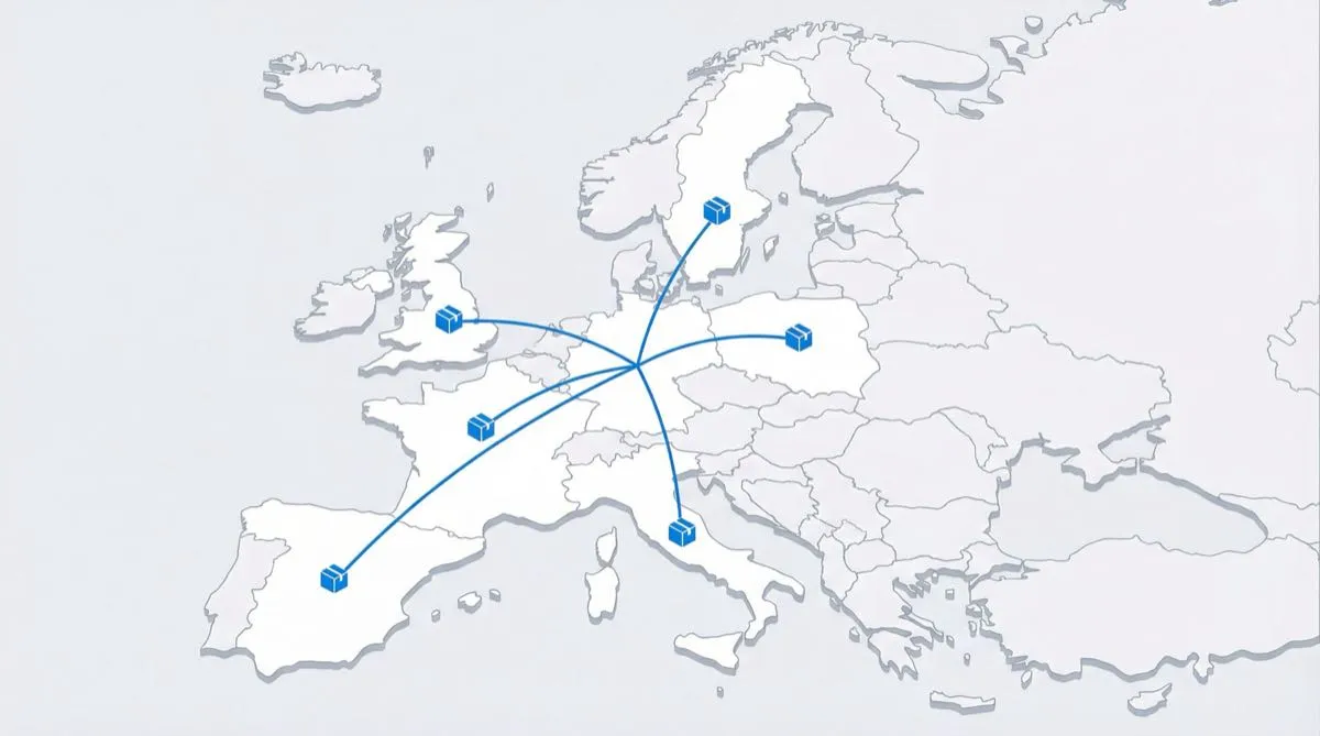 Mappa dell'Europa con rotte di spedizione per peptidi di ricerca