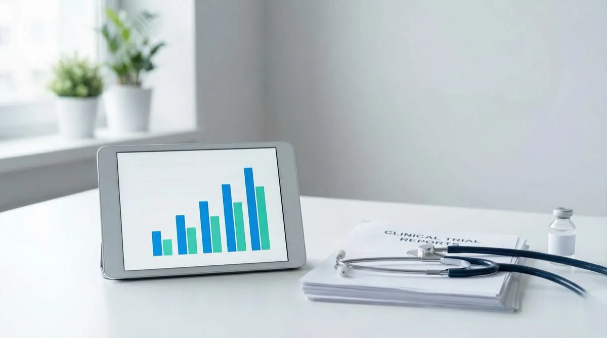 Tablet con grafici dei risultati degli studi clinici