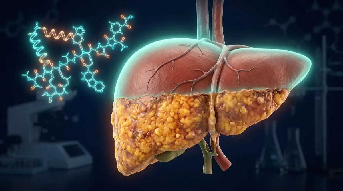 Illustrazione del fegato e peptidi GLP-1