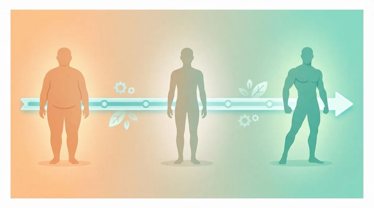 Timeline visiva dei risultati con peptidi GLP-1 dalla settimana 1 alla settimana 12