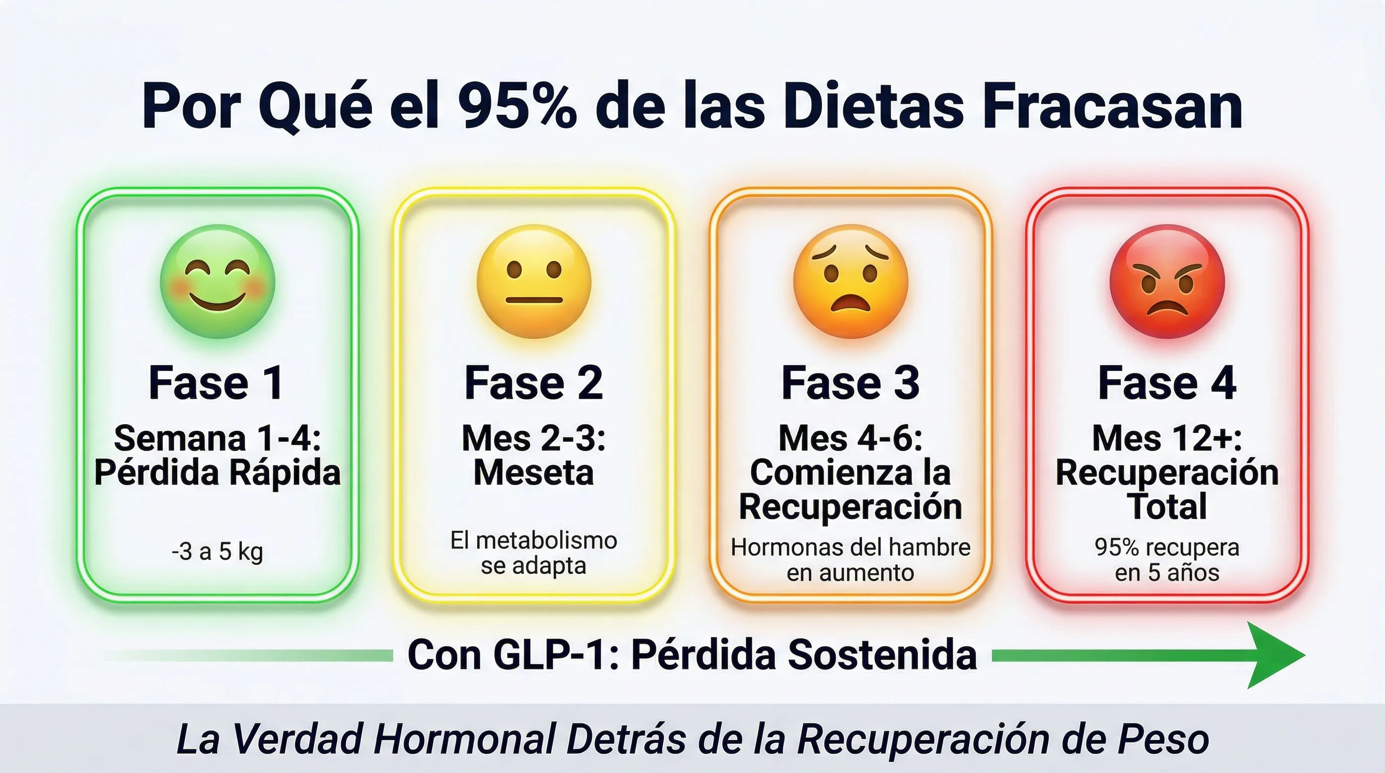 Infografía fracaso de dietas: las 4 fases de la dieta y por qué el 95% fracasa
