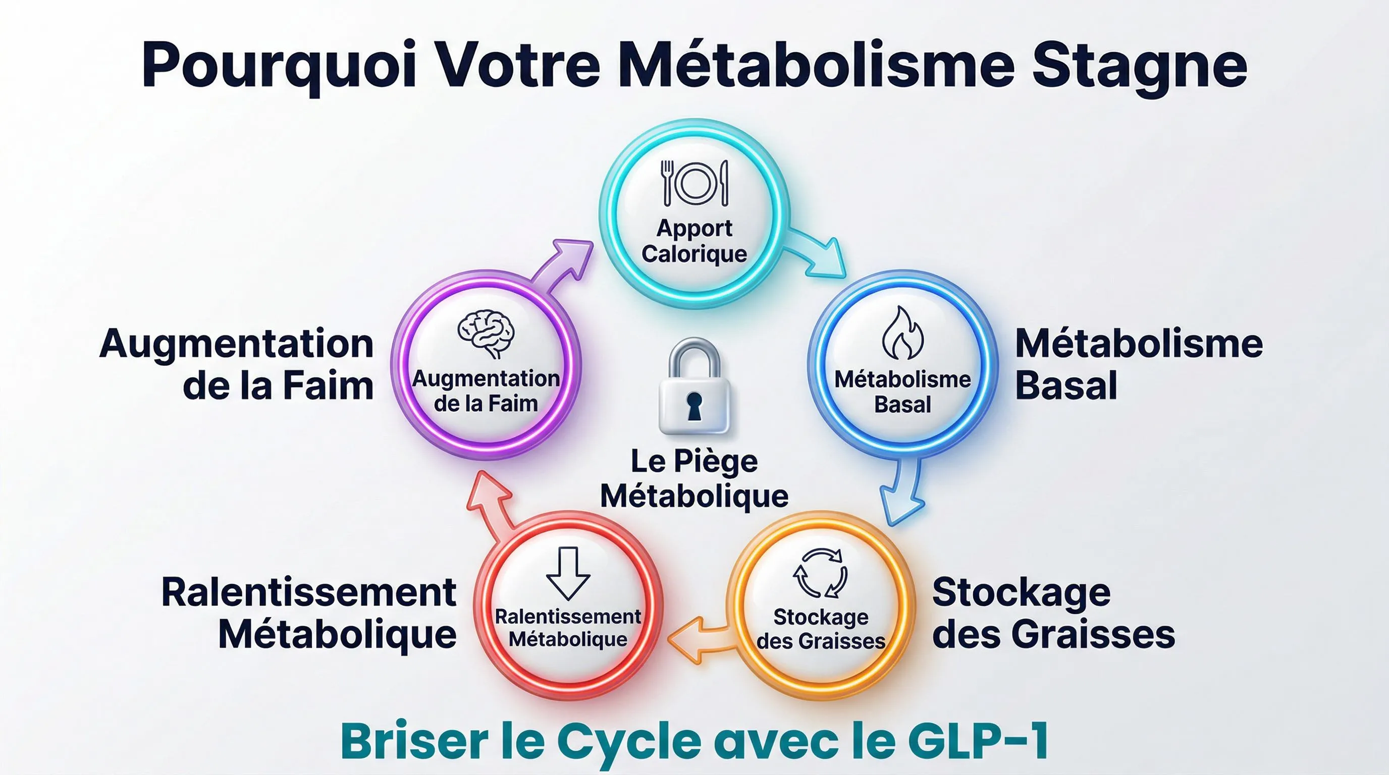 Infographie cycle métabolique: le piège métabolique et comment le GLP-1 le brise