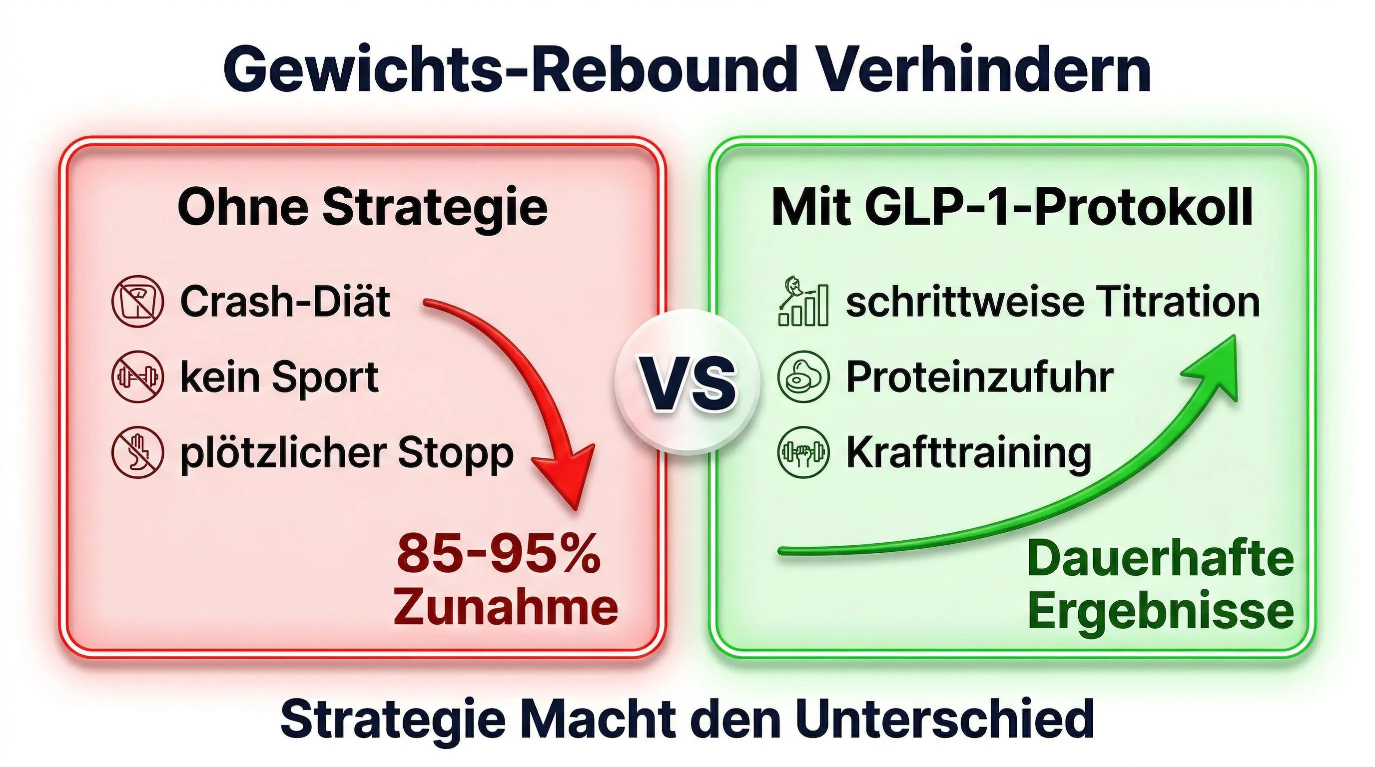 Rebound-Prävention Infografik: Vergleich mit und ohne GLP-1-Strategie