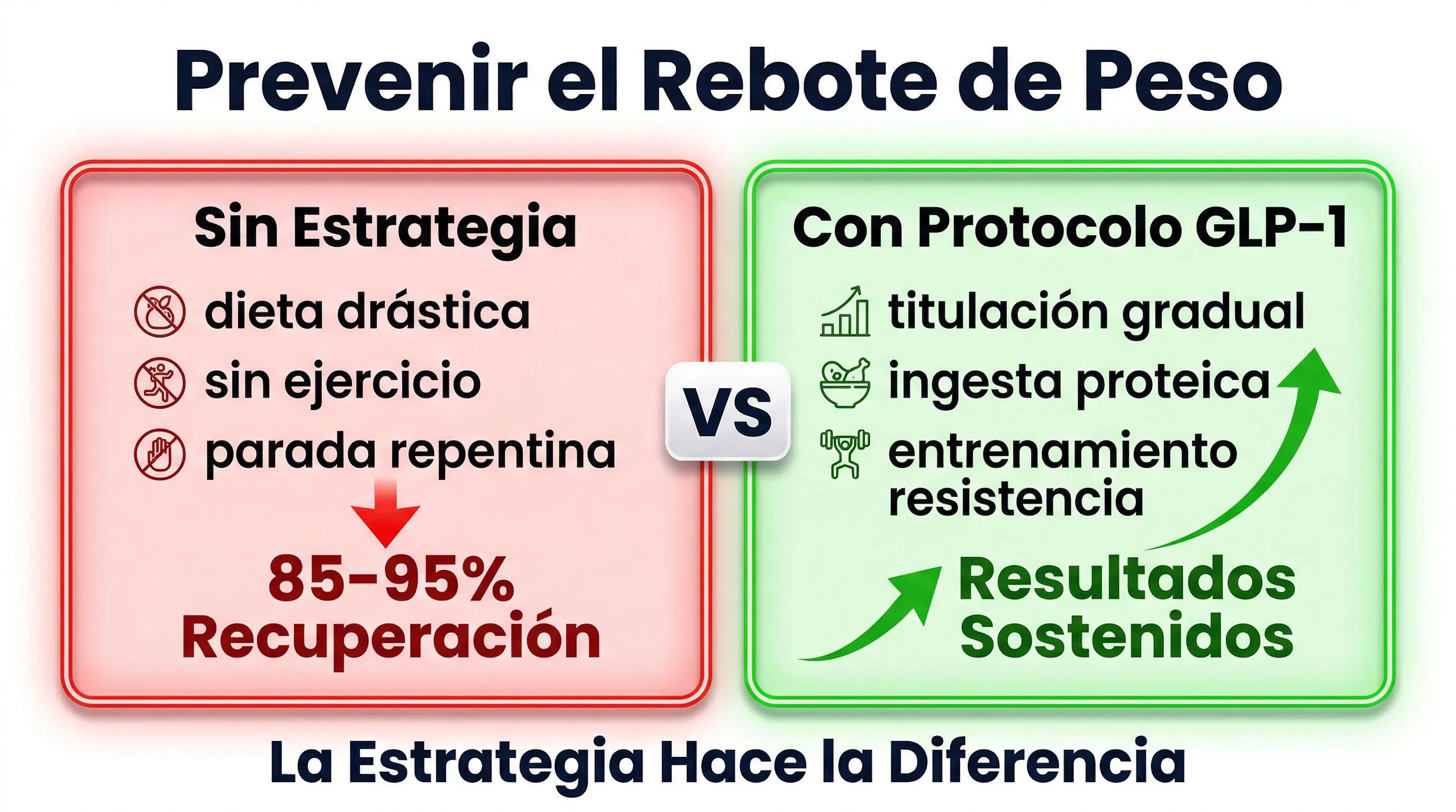 Infografía prevención del rebote: comparación con y sin estrategia GLP-1