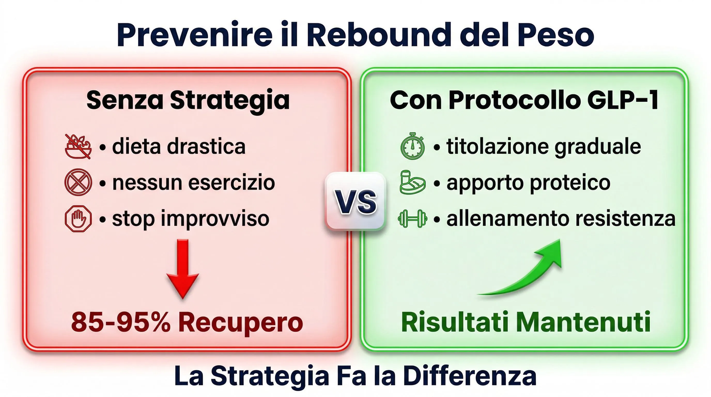 Infografica prevenzione rebound: confronto con e senza strategia GLP-1