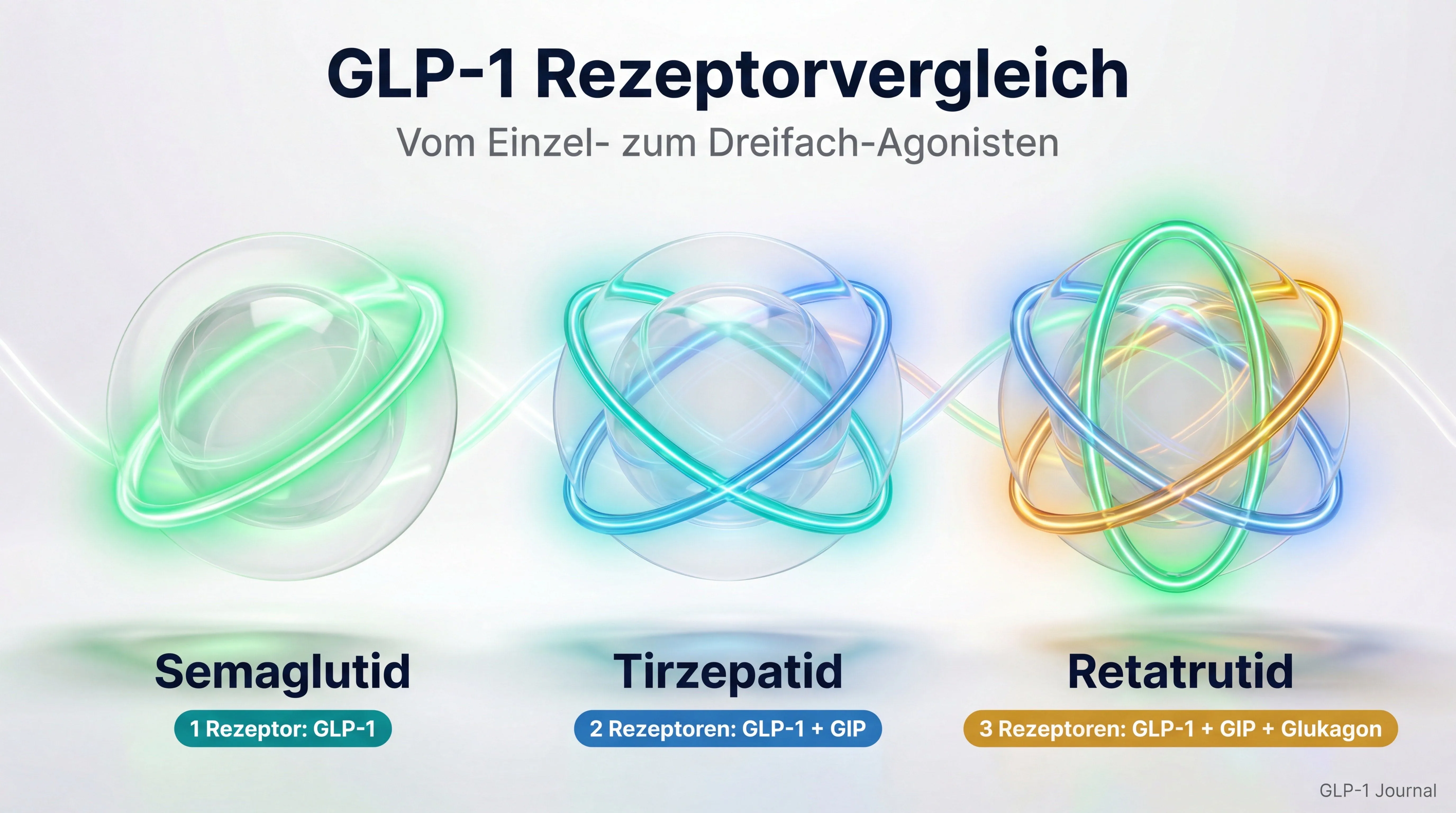 Rezeptorvergleich: Semaglutid (1R) vs Tirzepatid (2R) vs Retatrutid (3R)