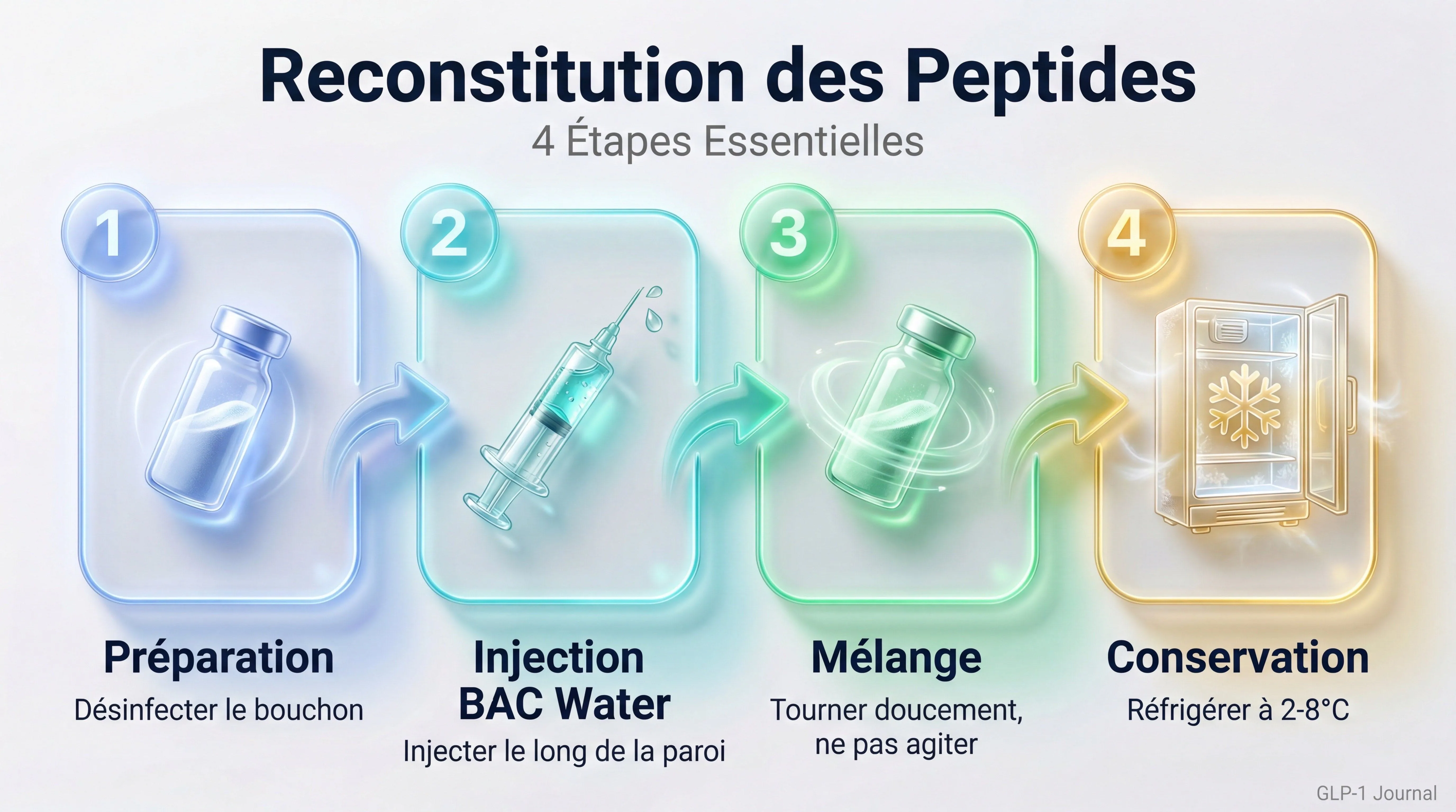 Les 4 étapes pour reconstituer les peptides