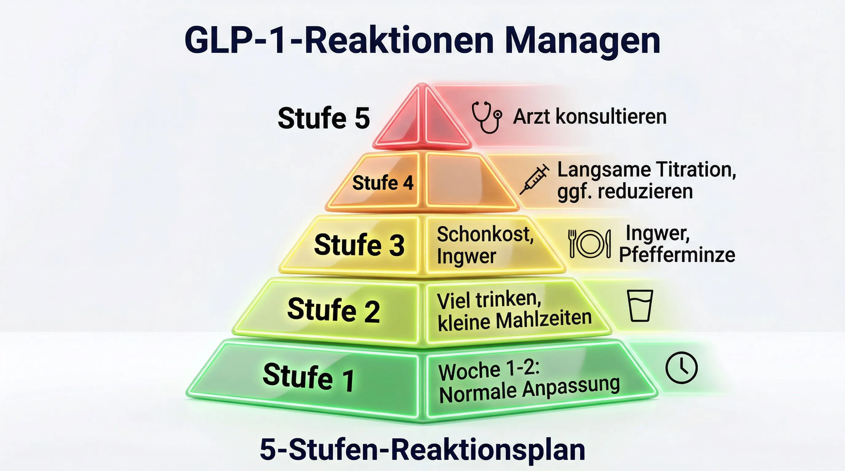 GLP-1 unerwünschte Wirkungen Management Infografik: 5-Stufen-Pyramide