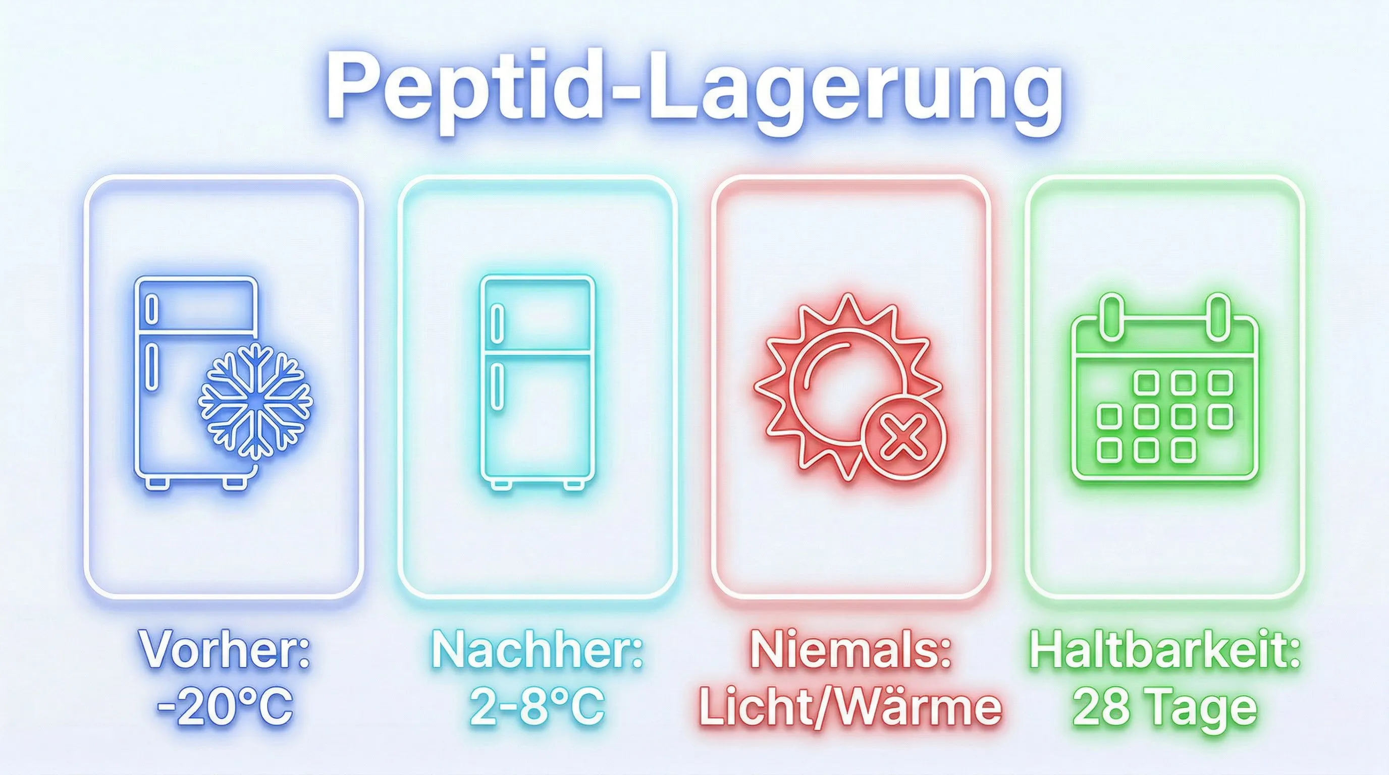 Infografik Peptid-Lagerung: Temperatur, Haltbarkeit und Lagerbedingungen