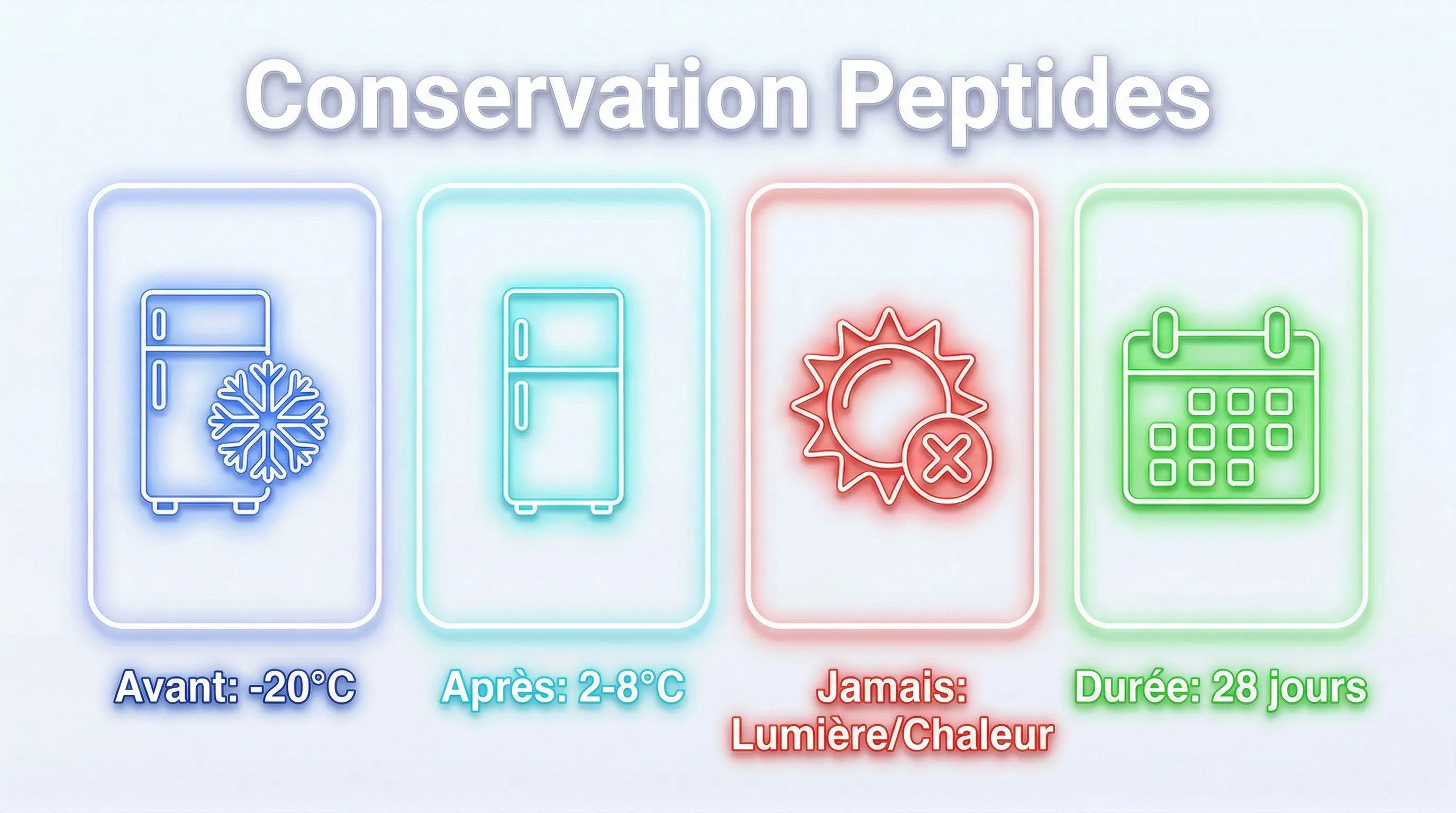 Infographie conservation peptides : température, durée et conditions de stockage