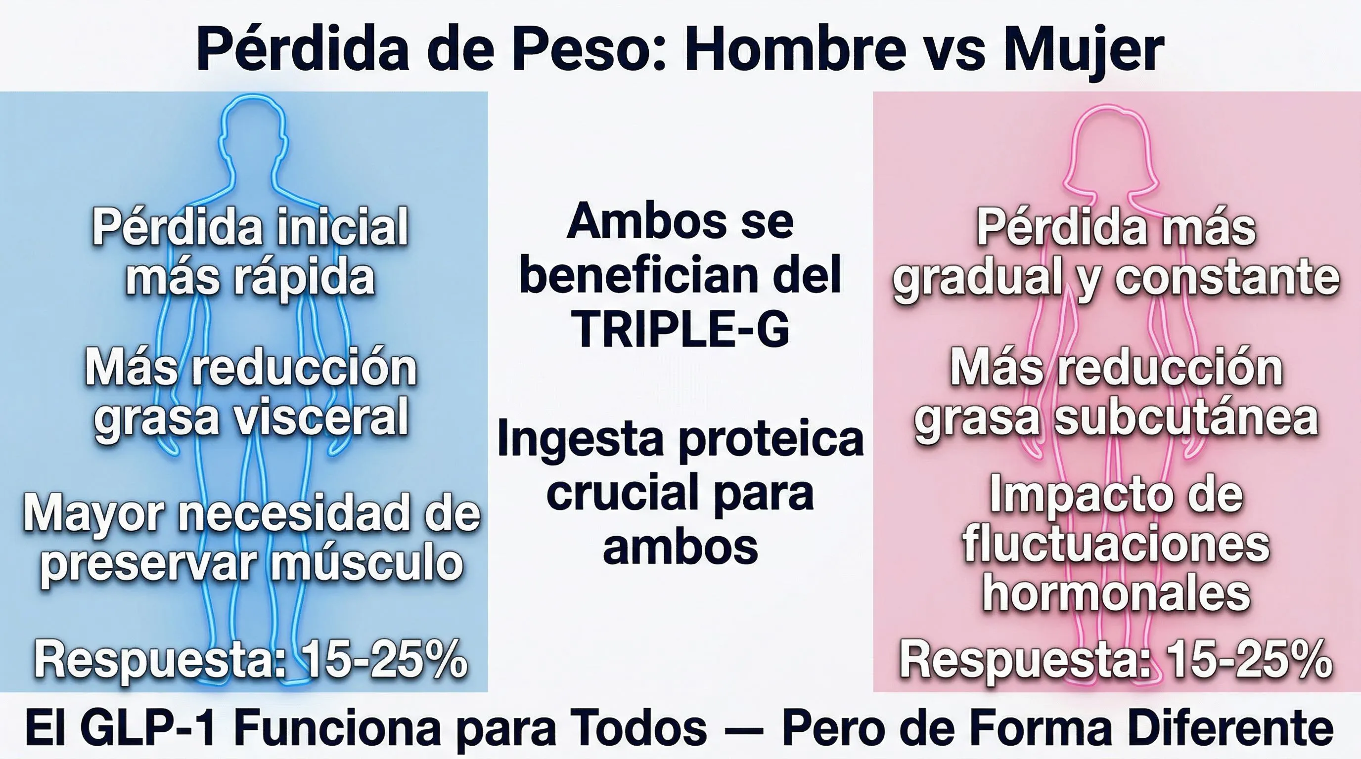 Infografía pérdida de peso hombres vs mujeres: diferencias y similitudes con GLP-1