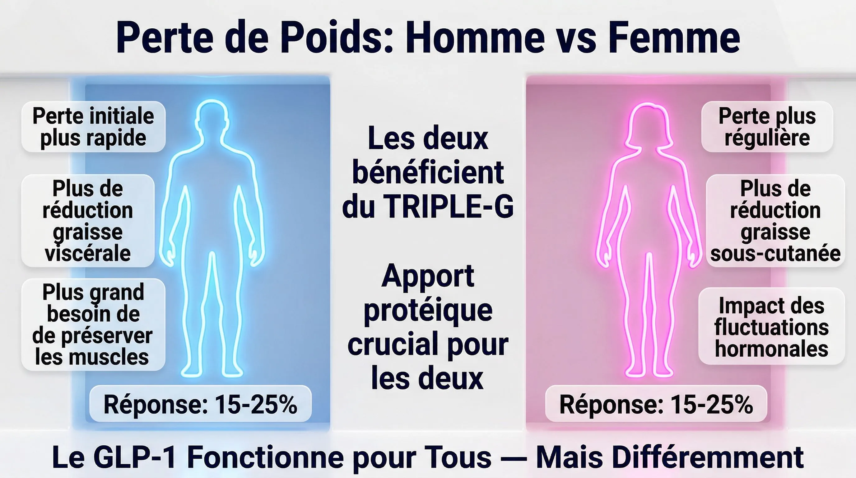 Infographie perte de poids hommes vs femmes: différences et similitudes avec GLP-1